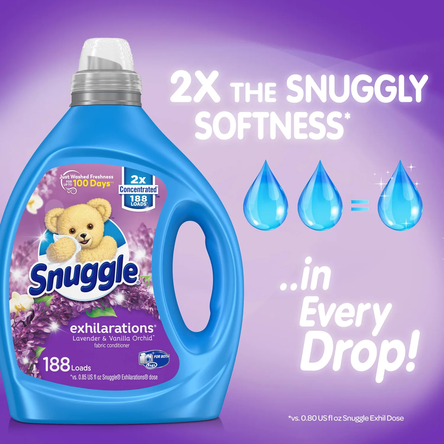 Snuggle Exhilarations Liquid Fabric Softener, Lavender and Vanilla Orchid, 2X Concentrated, 188 Loads
