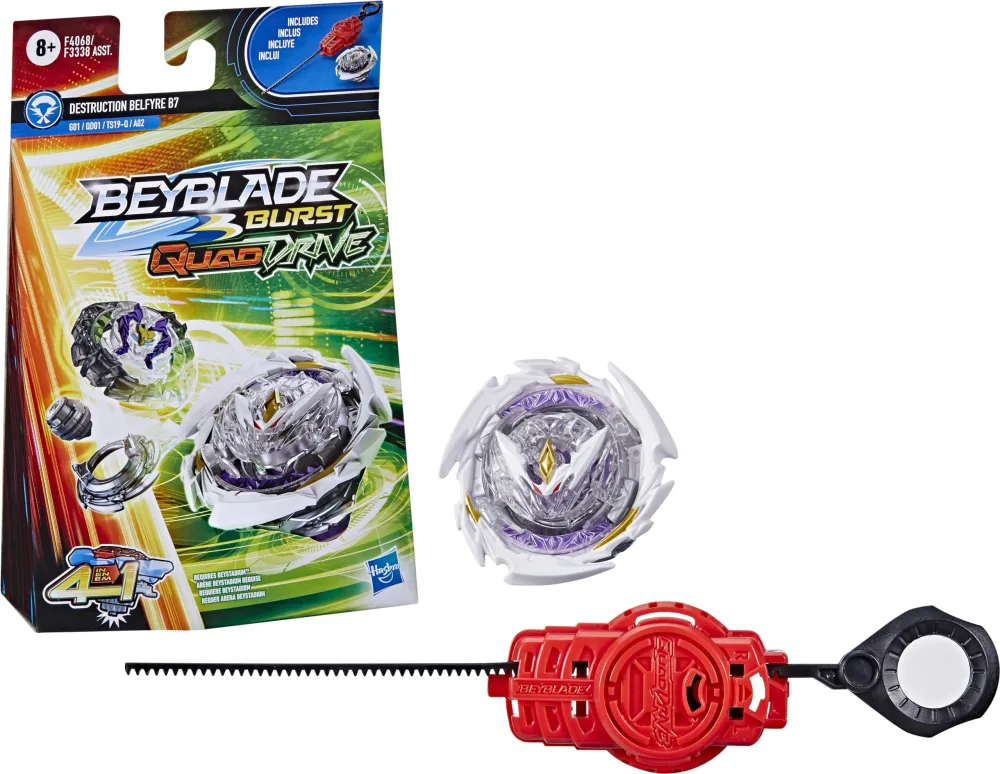 Beyblade Burst QuadDrive Destruction Belfyre B7 Spinning Top Starter Pack - Attack/Stamina Type Battling Game with Launcher, Toy for Kids