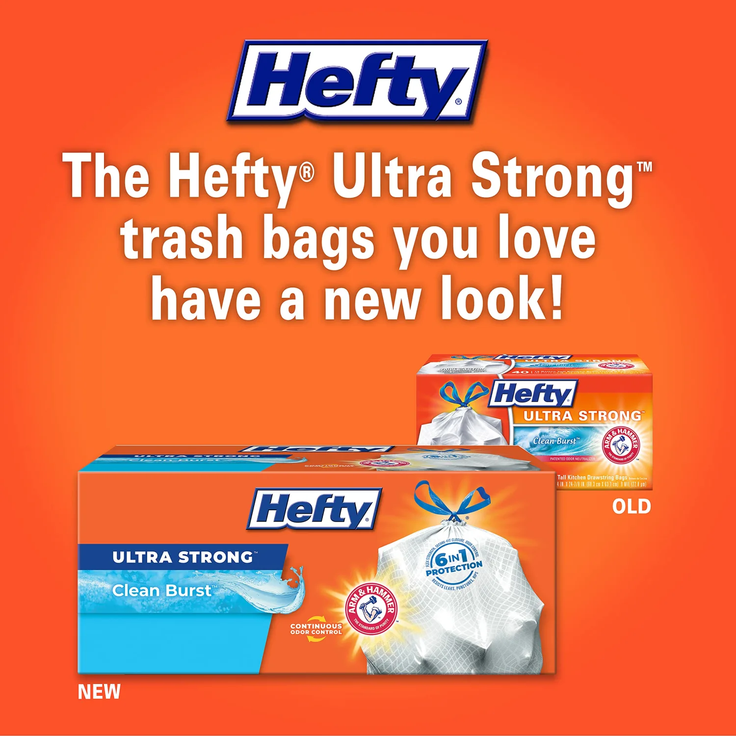 Hefty Ultra Strong Tall Kitchen Trash Bags, Clean Burst Scent, 13 Gallon, 40 Count
