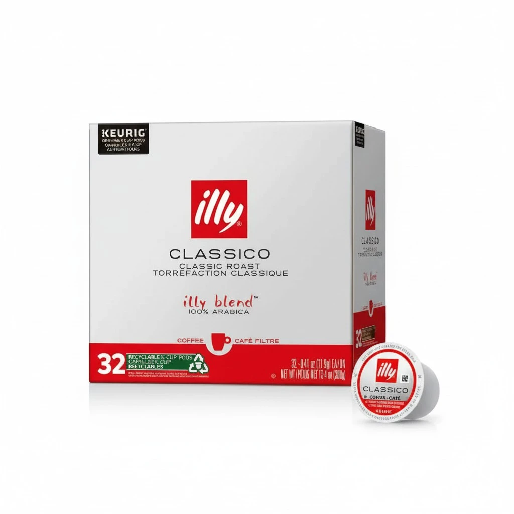 Illy Coffee K Cups - Coffee Pods For Keurig Coffee Maker – Classico Roast - Caramel, Orange Blossom & Jasmine - Mild, Flavorful & Balanced Flavor Pods of Coffee - No Preservatives – 32 Count