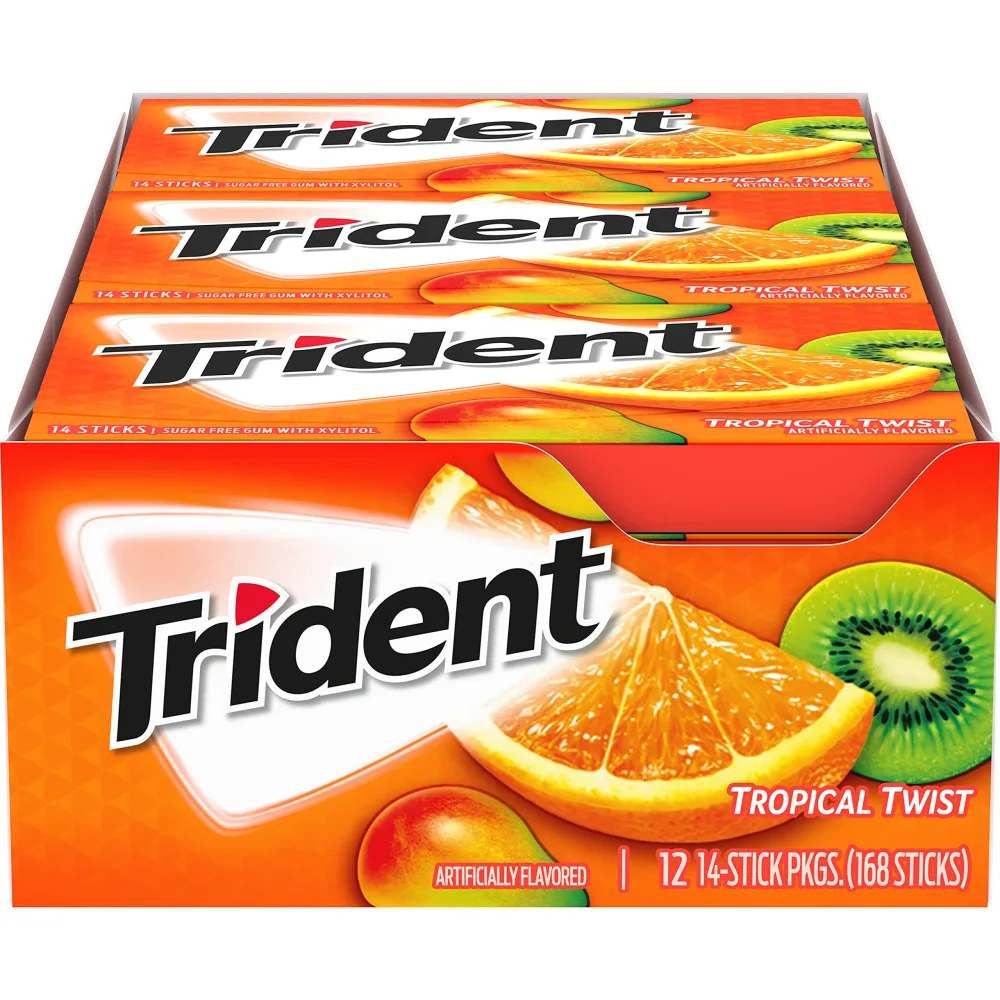 Trident Tropical Twist Sugar Free Gum (168 Total Pieces), 14 Count (Pack of 12)