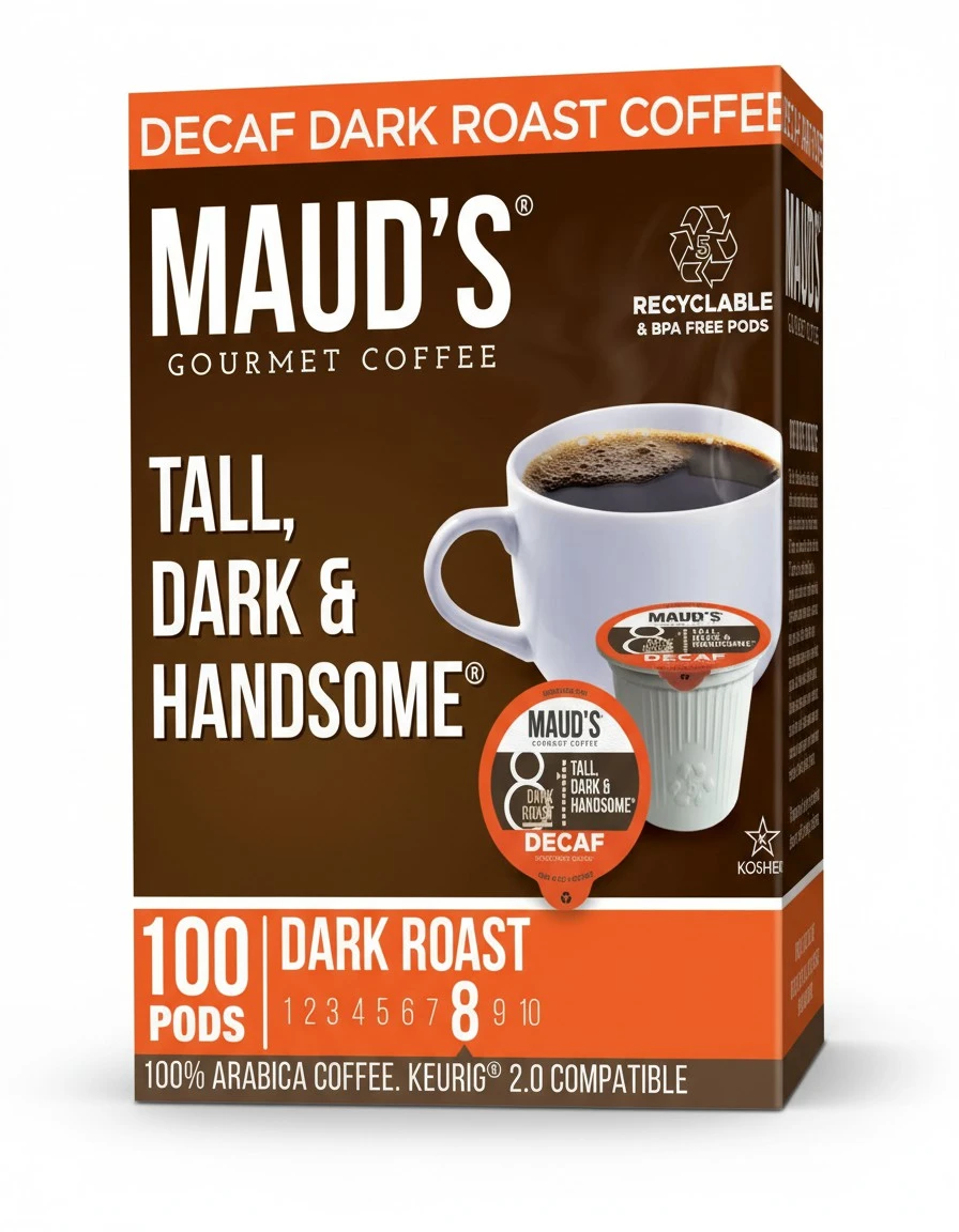 Maud's Decaf Dark Roast Coffee Pods, 100 ct, Decaffeinated Recyclable Single Serve Pods – 100% Arabica Coffee, Compatible with Keurig K Cups Maker