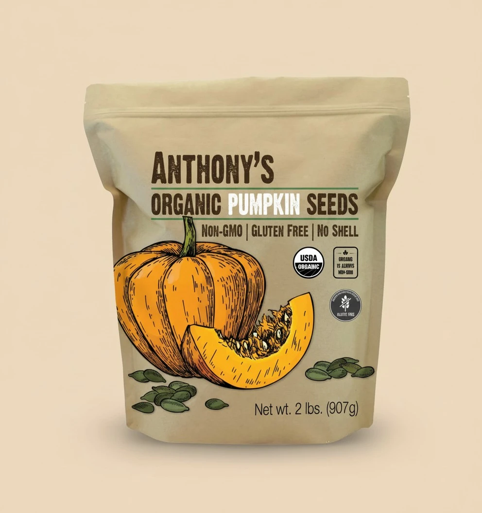 Anthony's Organic Pumpkin Seeds, 2 lb, Gluten Free, Non GMO, No Shell, Unsalted, Raw