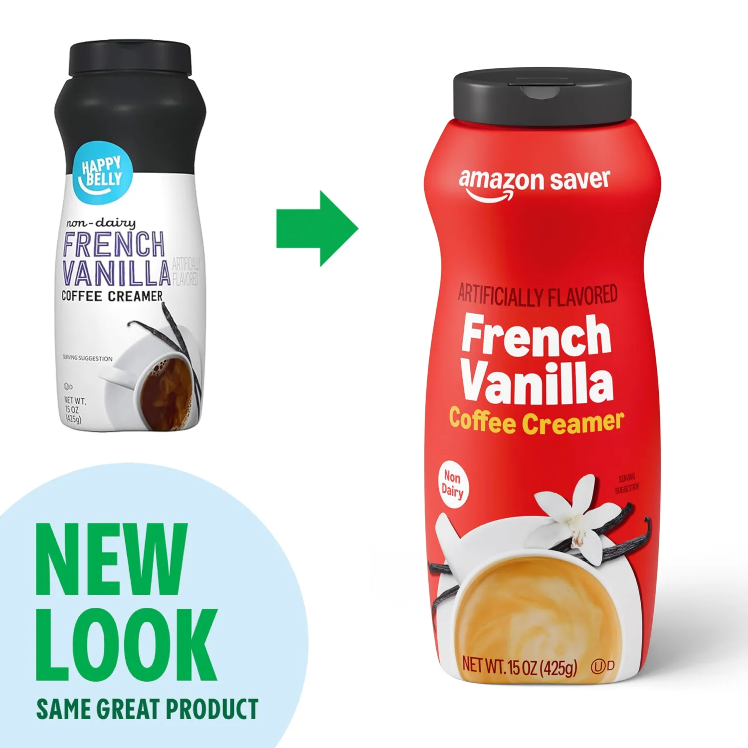 Amazon Saver, French Vanilla Coffee Creamer, 15 ounce (Pack of 1) (Previously Happy Belly, Packaging May Vary)