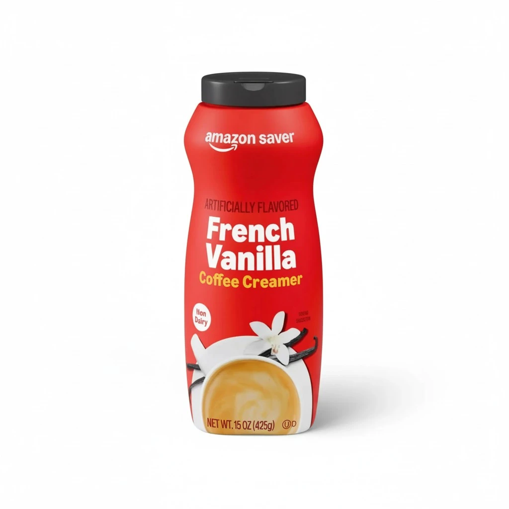 Amazon Saver, French Vanilla Coffee Creamer, 15 ounce (Pack of 1) (Previously Happy Belly, Packaging May Vary)