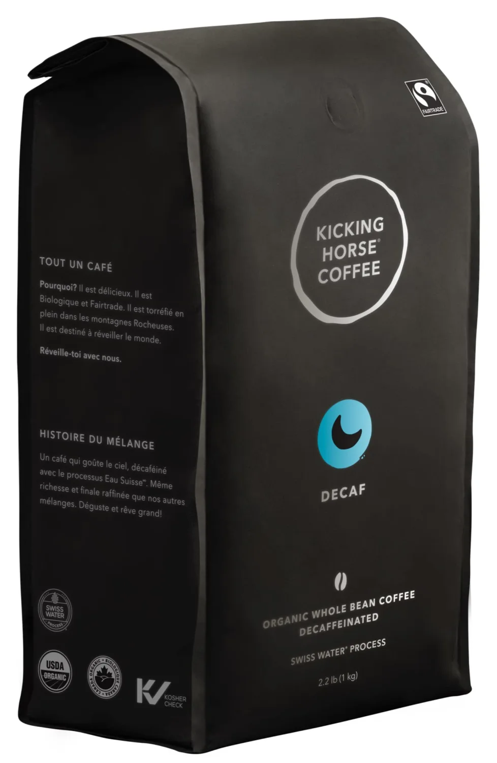 Kicking Horse Coffee, Decaf, Swiss Water Process, Dark Roast, Whole Bean, 2.2 Pound - Certified Organic, Fairtrade, Kosher Coffee, 35.2 Ounce