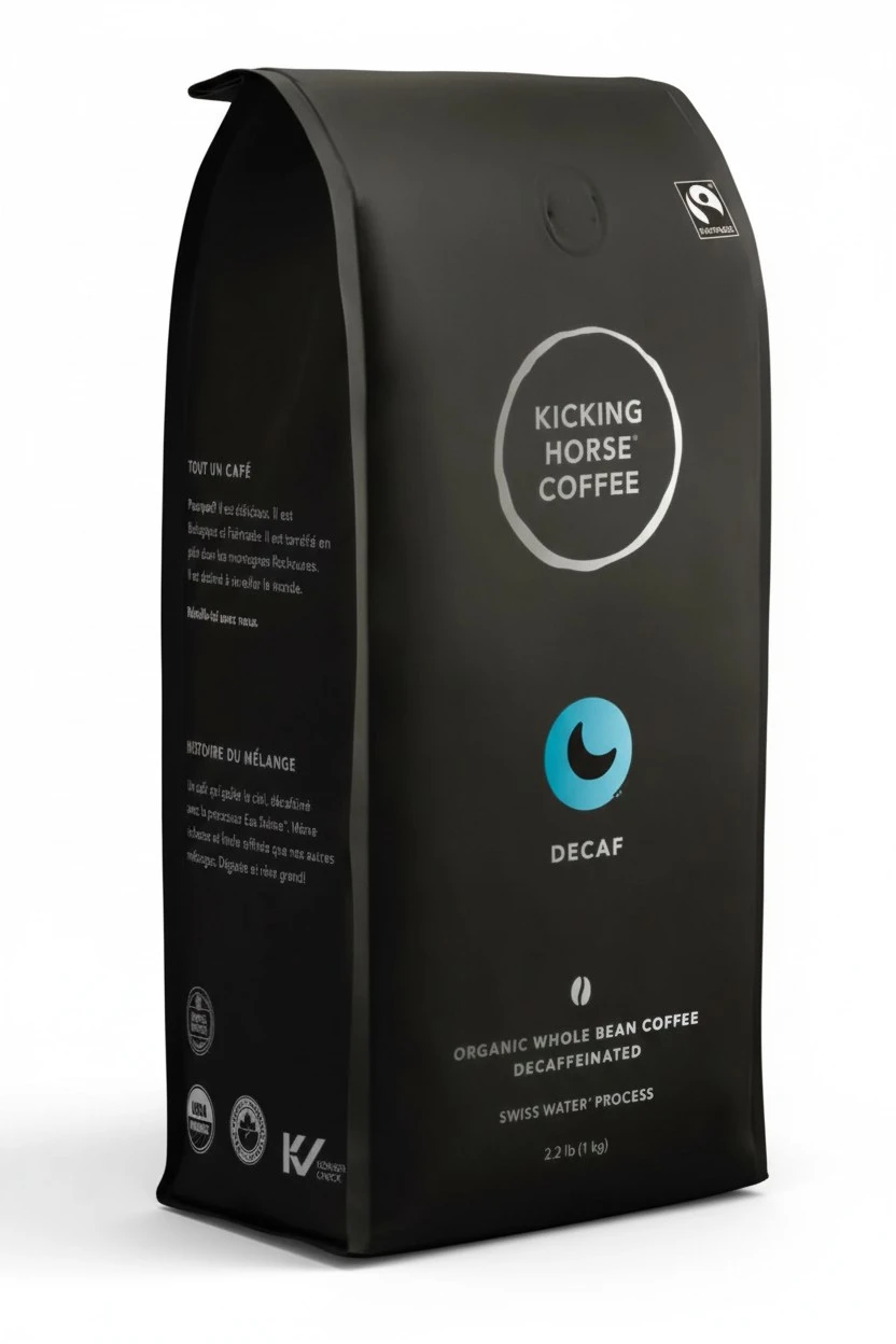 Kicking Horse Coffee, Decaf, Swiss Water Process, Dark Roast, Whole Bean, 2.2 Pound - Certified Organic, Fairtrade, Kosher Coffee, 35.2 Ounce