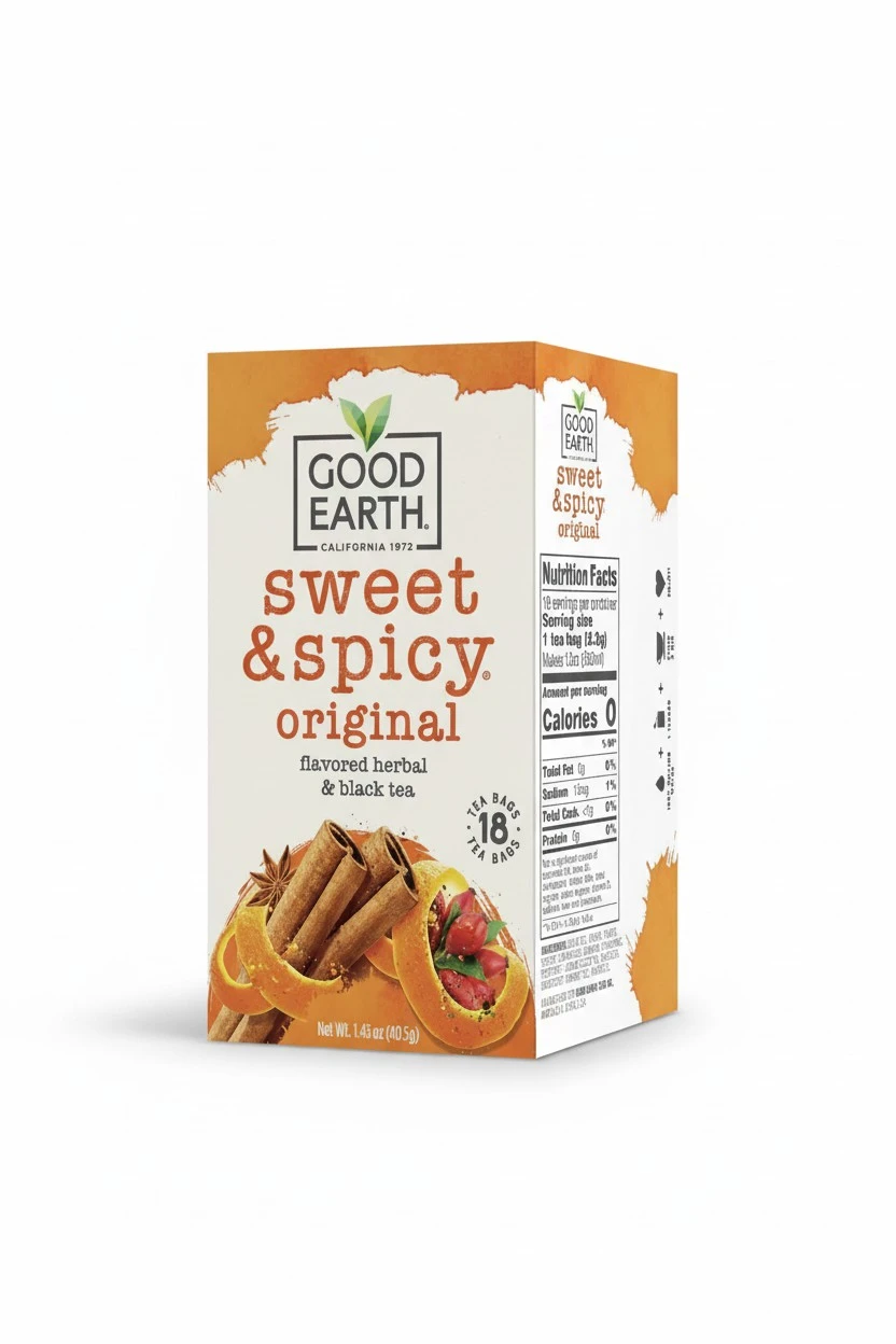 Good Earth Herbal & Black Tea, Sweet & Spicy, 18 Count Tea Bags (Pack of 6) (Packaging May Vary)