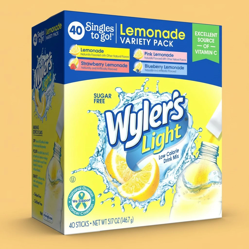 Wyler's Light Singles to Go Powder Packets, Water Drink Mix, Variety Pack, Pink, Strawberry & Blueberry Lemonade, Sugar & Caffeine Free, On-The-Go, 40 Count (Pack of 1)