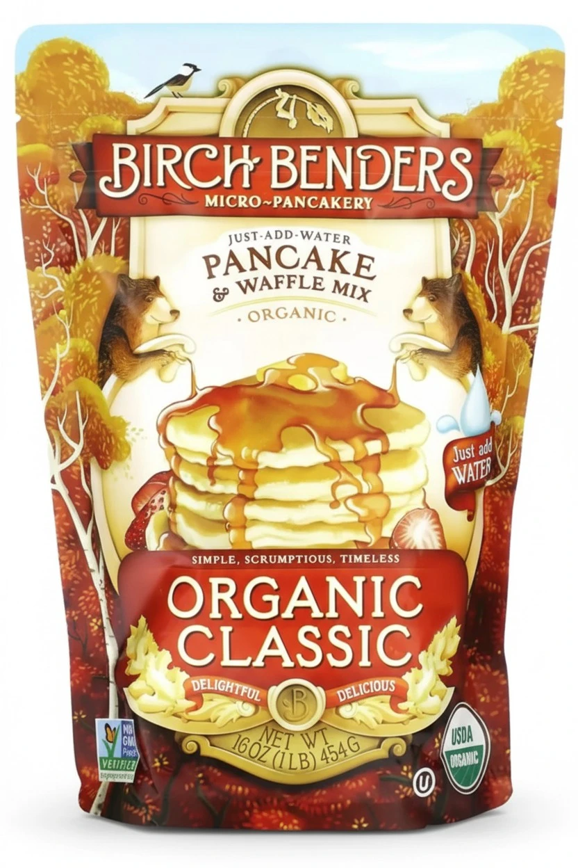 Organic Pancake and Waffle Mix, Classic Recipe by Birch Benders, Whole Grain, Non-GMO, Just Add Water, 16oz (Packaging may vary)