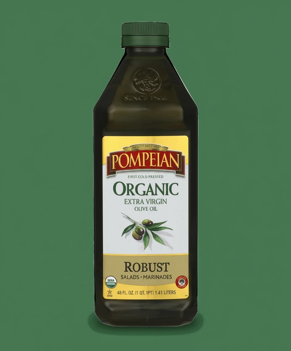 Pompeian USDA Organic Robust Extra Virgin Olive Oil, Contains Polyphenols, First Cold Pressed, Full-Bodied Flavor, Perfect for Salad Dressings & Marinades, 48 FL. OZ
