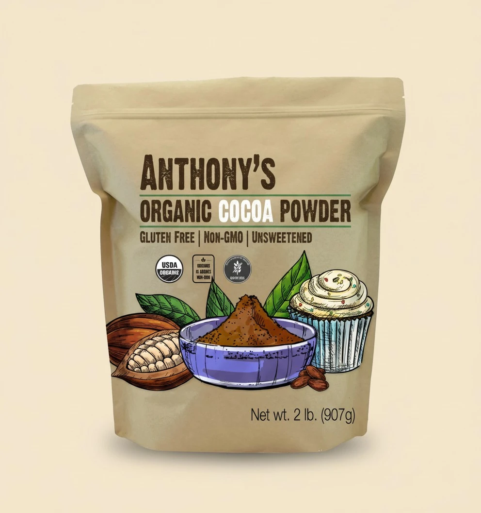 Anthony's Organic Cocoa Powder, 2 lb, Cacao Powder, Gluten Free, Non GMO, Non Alkalized, Unsweetened