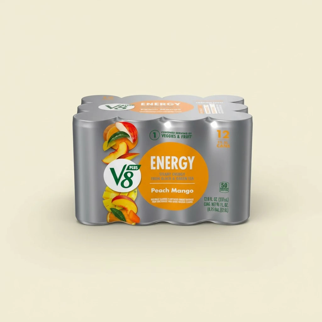 V8 +Energy Peach Mango Juice Energy Drink, 8 fl oz Can (12 Pack)