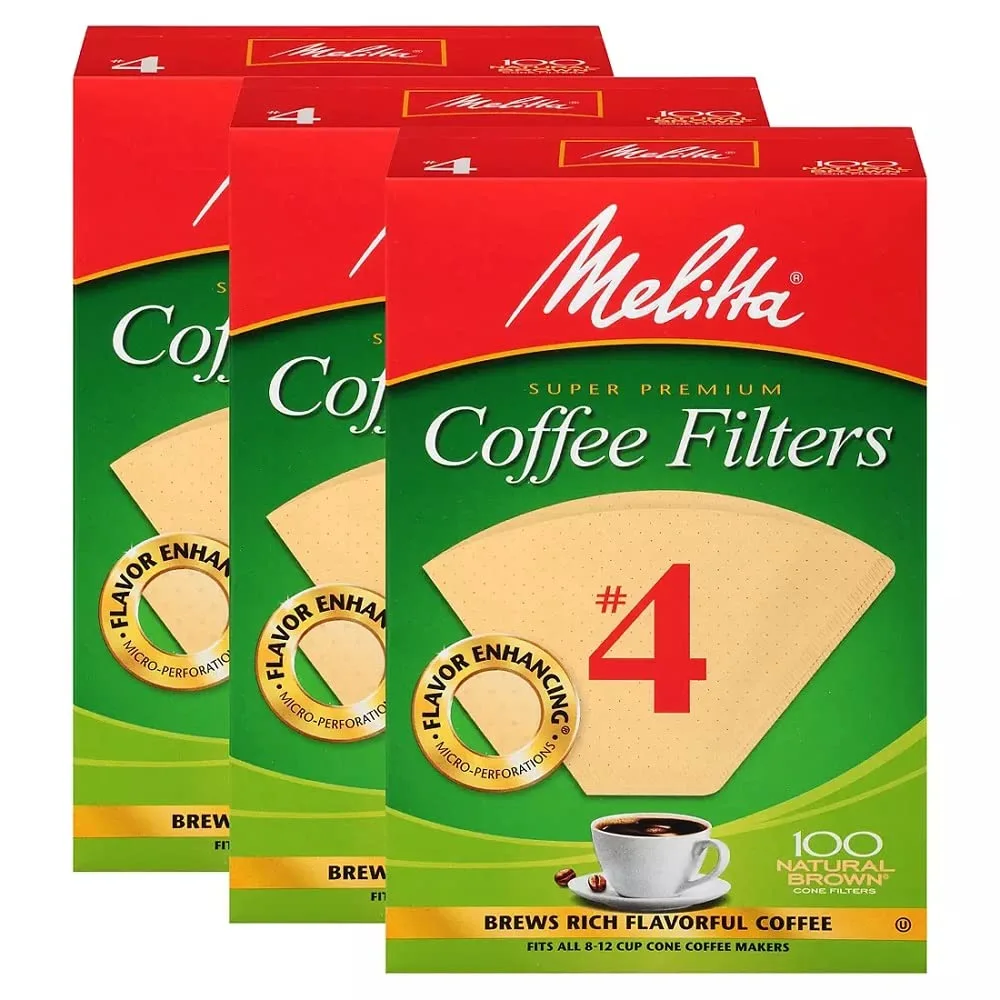 Melitta Cone Coffee Filters, Natural Brown #4, 300Count (Pack Of 3)