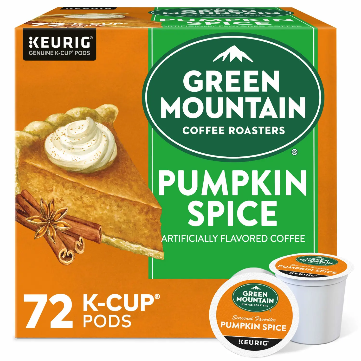 Green Mountain Coffee Roasters Pumpkin Spice, Single-Serve Keurig K-Cup Pods, Flavored Light Roast Coffee, 72 Count