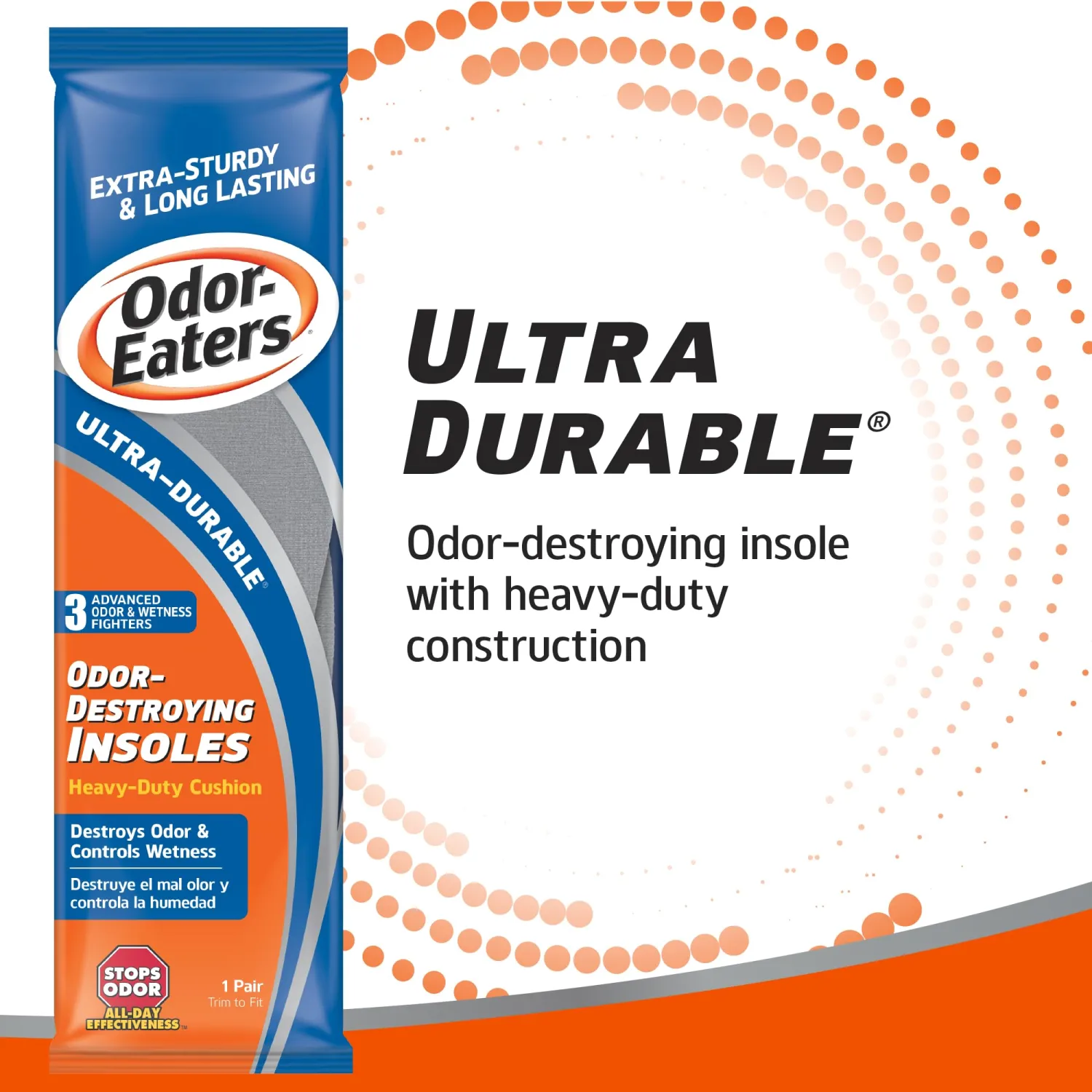 Odor-Eaters Ultra-Durable Insoles, 1 Pair – Shoe Odor & Foot Odor Eliminator, Shoe Odor & Foot Deodorizer, Shoe Smell Eliminator, Foot Deodorant, Extra Cushioning, Increased Durability