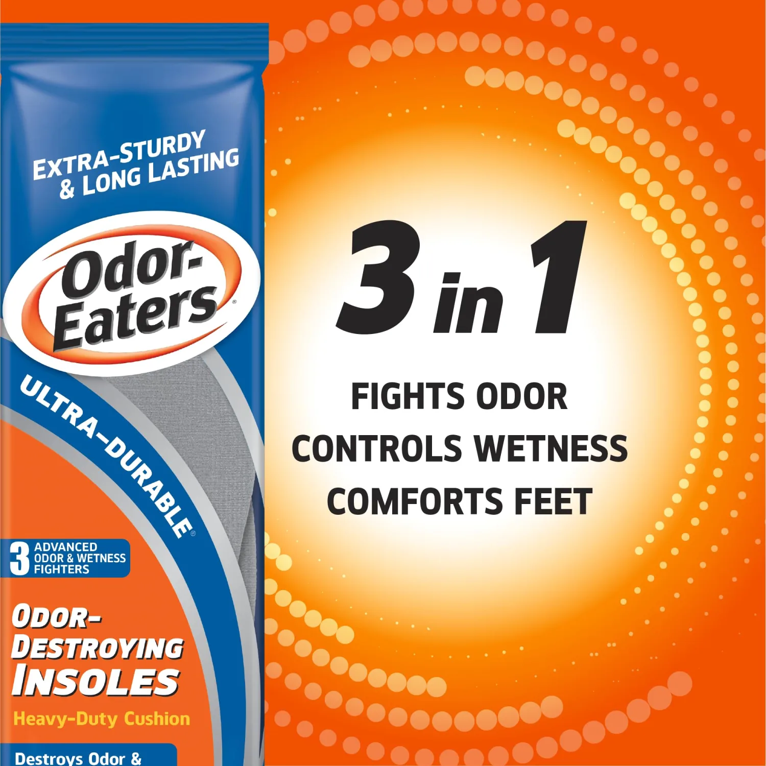 Odor-Eaters Ultra-Durable Insoles, 1 Pair – Shoe Odor & Foot Odor Eliminator, Shoe Odor & Foot Deodorizer, Shoe Smell Eliminator, Foot Deodorant, Extra Cushioning, Increased Durability