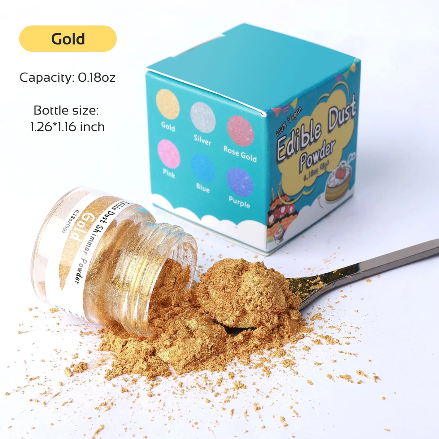 Jelife Edible Gold Luster Dust - 5 Grams Food Grade Cake Dust Shimmer Powdered, Flavorless Metallic Powder Food Coloring for Cake Decorating, Chocolates, Fondant, Drinks, Painting & More, Vegan