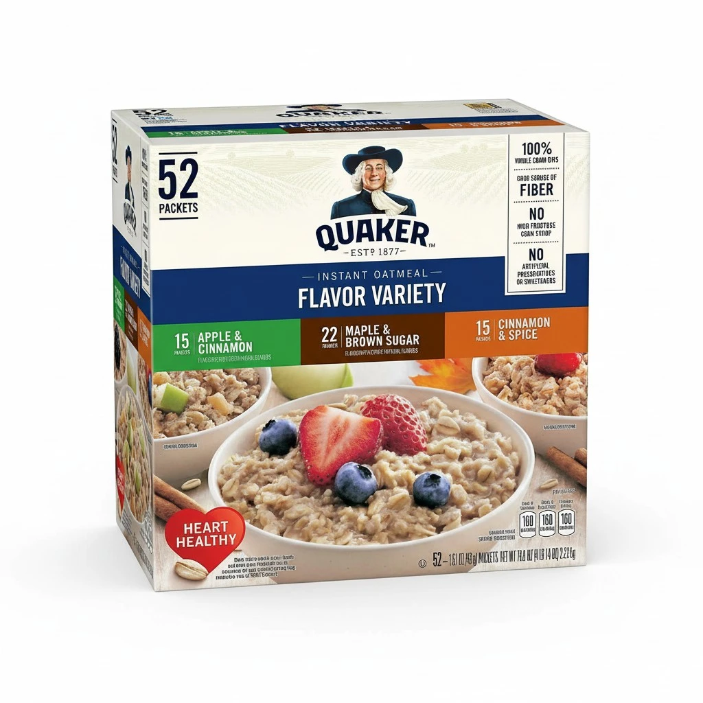 QUAKER VARIETY OATMEAL HOT CEREAL INSTANT, 52 Count (Pack of 1)