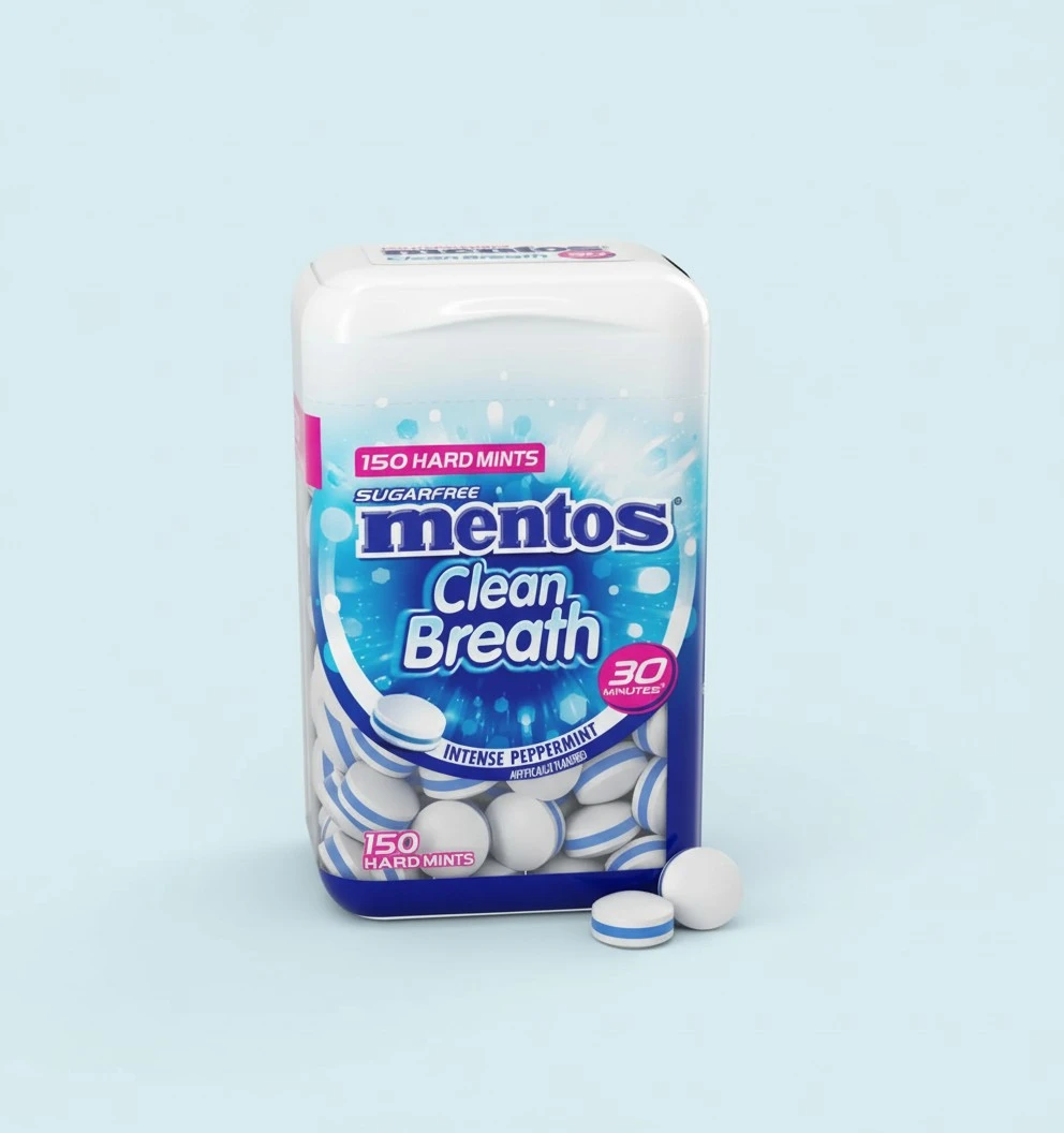 Mentos Clean Breath Sugarfree Hard Mint, 150pc, Intense Peppermint (Pack of 4 Bottles)
