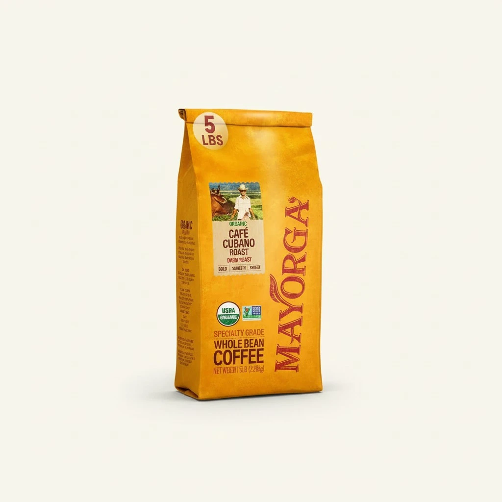 Mayorga Dark Roast Coffee 5lb bag Cubano Roast Coffee 100% Arabica Café Whole Coffee Beans - Smoothest Organic Coffee - Specialty Grade, Non-GMO, Direct Trade