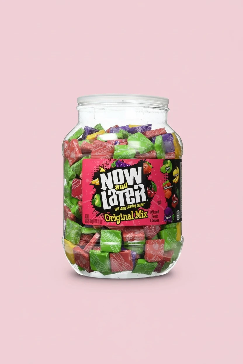 Now and Later Original Mix, Individually Wrapped Mixed Fruit Chew Candy, 60 Ounce Jar