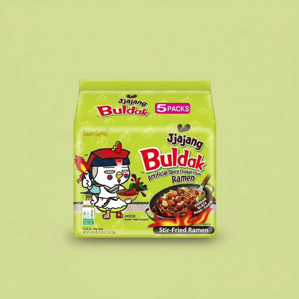 Samyang Buldak Jjajang Korean Spicy Hot Chicken Stir-Fried Noodles 4.94oz (Pack of 5)