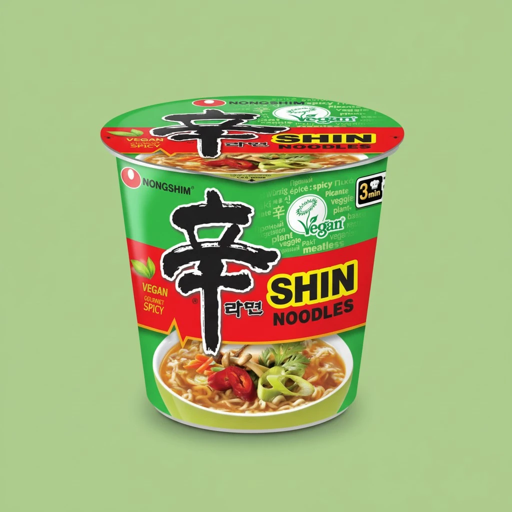 Nongshim Gourmet Spicy Vegan Shin Instant Noodle Soup Mix Cup, 6 Pack, Microwaveable Vegan Meatless Ramen