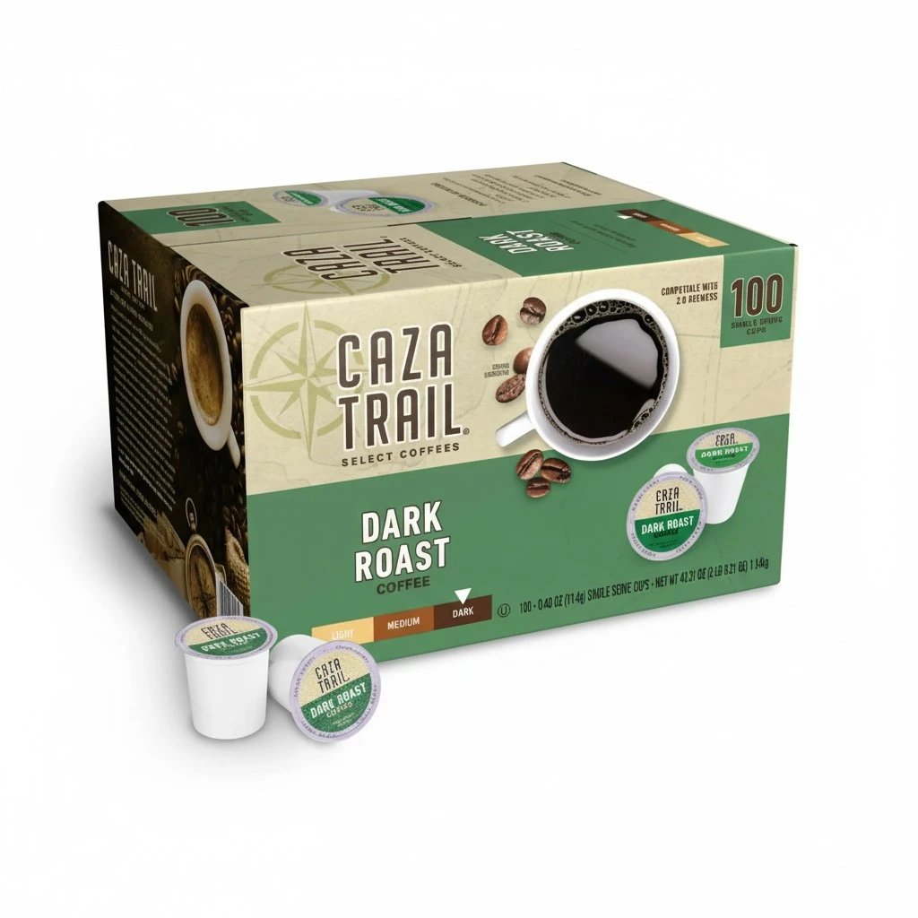 Caza Trail Coffee Pods, Dark Roast, Single Serve (Pack of 100) (Packaging May Vary)