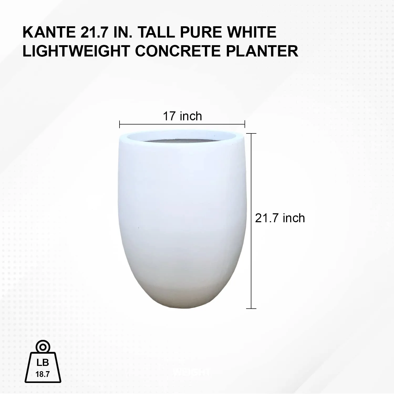 Kante Lightweight Concrete Outdoor Round Bowl Planter, 21.7 Inch Tall, Pure White