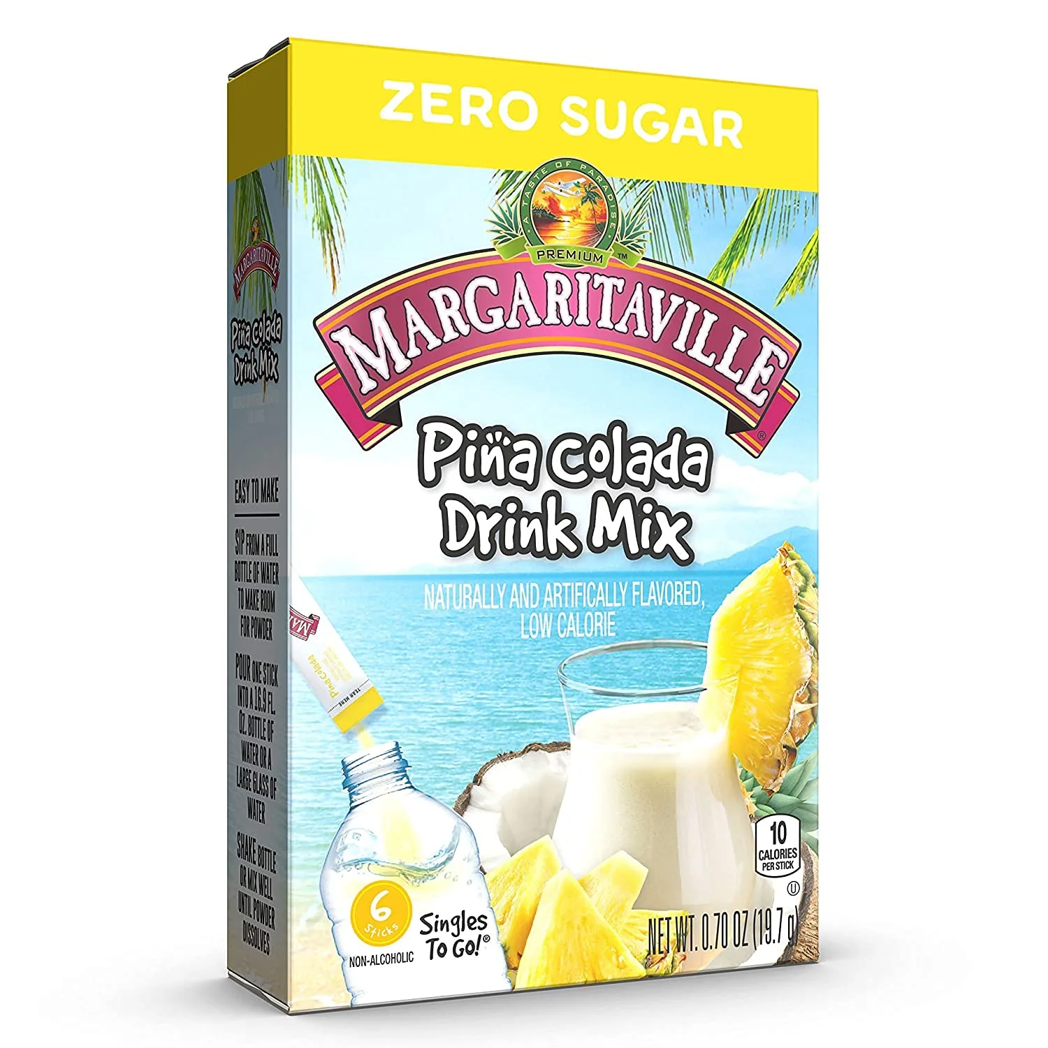 Margaritaville Singles To Go Water Drink Mix - Pina Colada Flavored, Non-Alcoholic Powder Sticks 6 CT, 0.70 Ounce (Pack of 4)