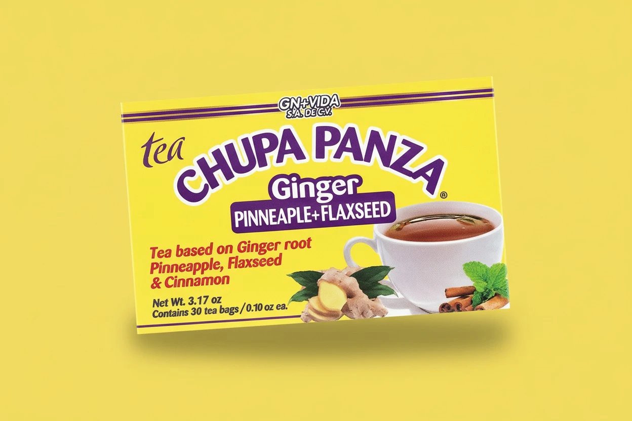 Tea CHUPA Panza, Tea Based ONGINGER Root, PINNEAPPLE, Flaxseed & Cinnamon (30 Tea Bags/0.10 oz Each) 1-Pack .New Version