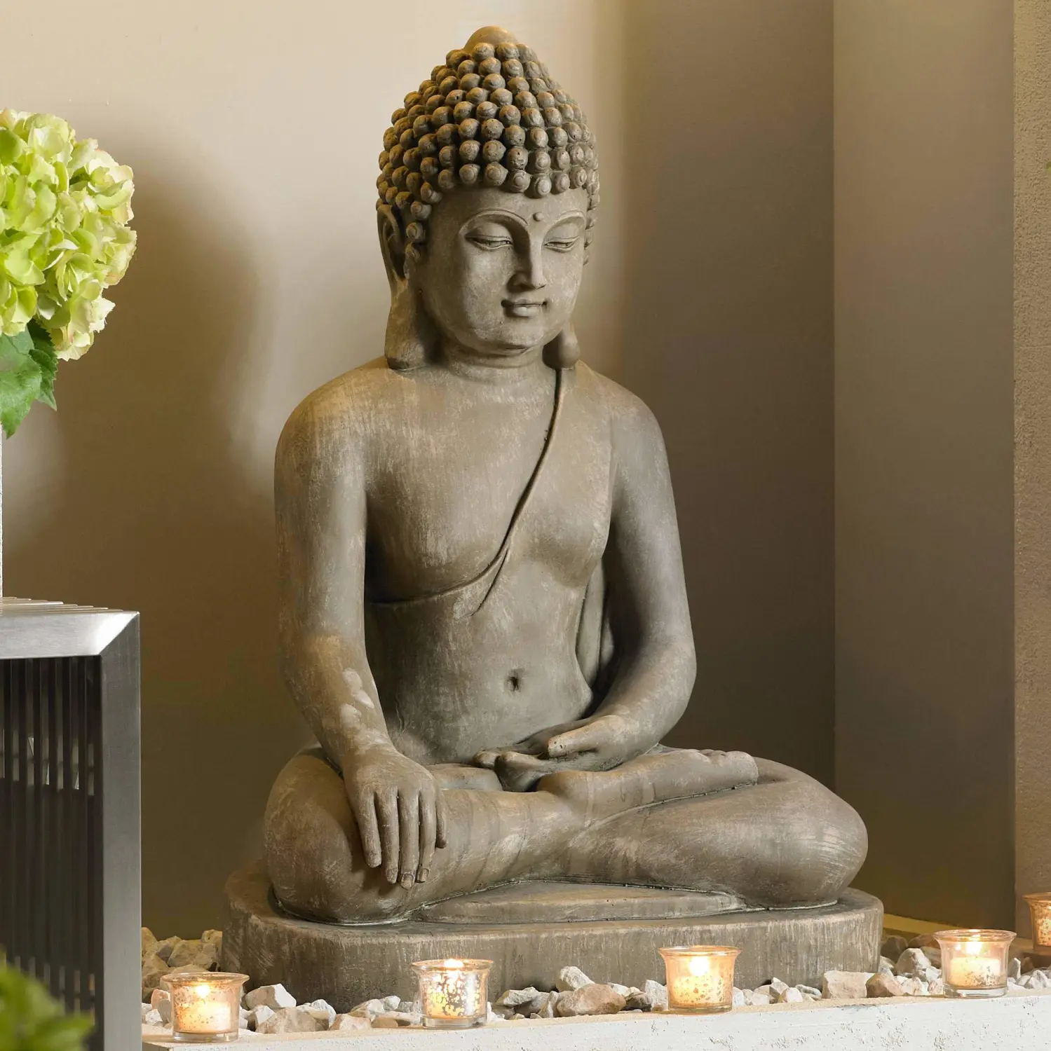 John Timberland Sitting Buddha Statue Sculpture Zen Asian Japanese Garden Decor Outdoor Front Porch Patio Yard Outside Home Balcony House Exterior Weathered Light Sandstone Finish 29 1/2" Tall