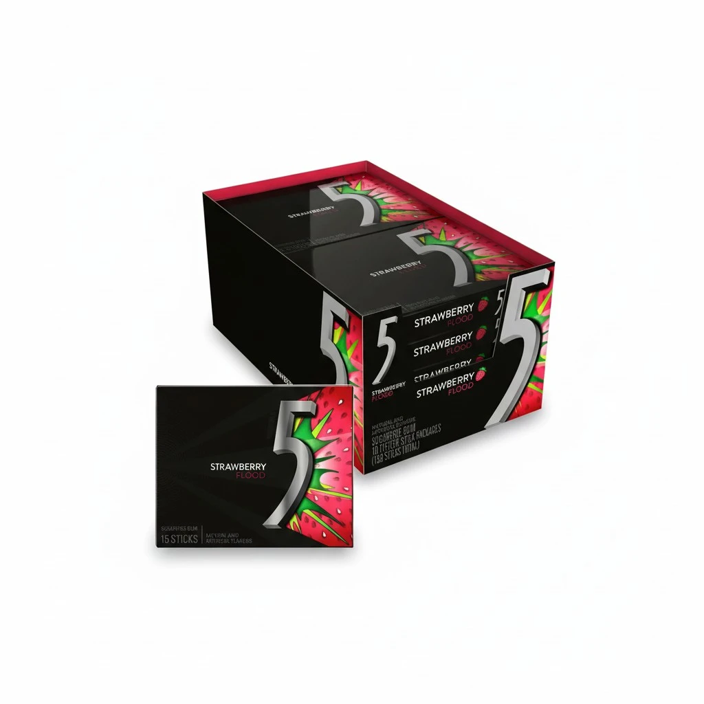 5 Gum Sour Strawberry Sugar Free Chewing Gum Bulk Pack, 15 Stick (Pack of 10)