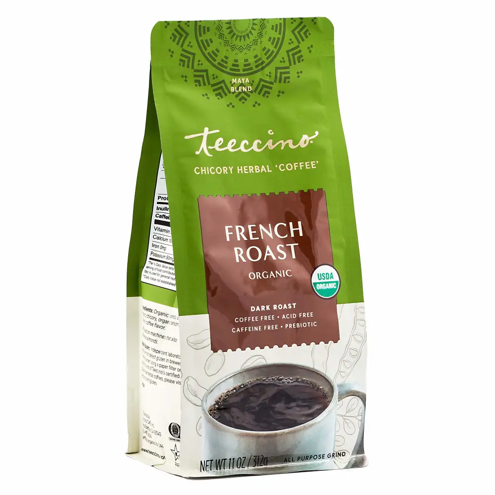 Teeccino French Roast Chicory Coffee Alternative, 11 Ounce: Ground Herbal Coffee That’s Prebiotic, Caffeine-Free & Acid-Free, Dark Roast, with Carob and Chicory, No artificial flavors