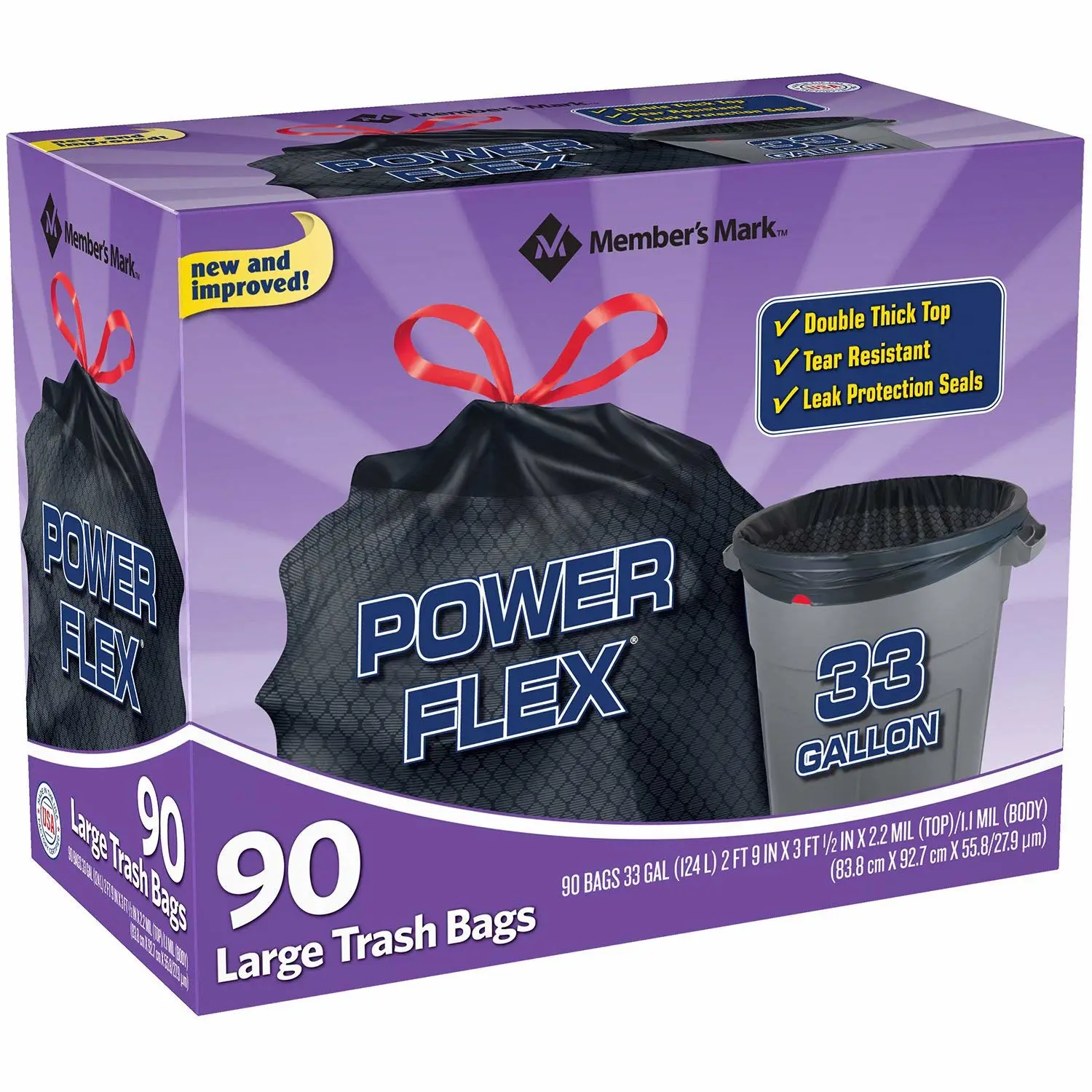 Member's Mark Power Flex 33-Gallon Large Trash Bags, 90 ct.