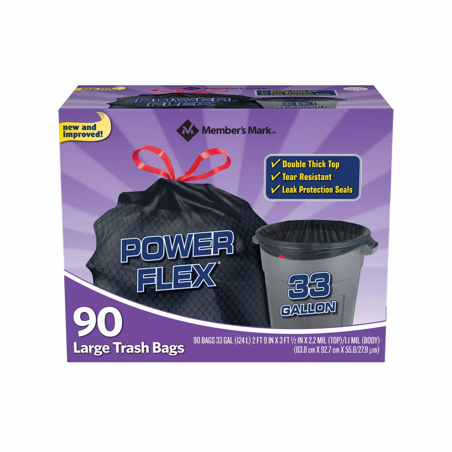 Member's Mark Power Flex 33-Gallon Large Trash Bags, 90 ct.