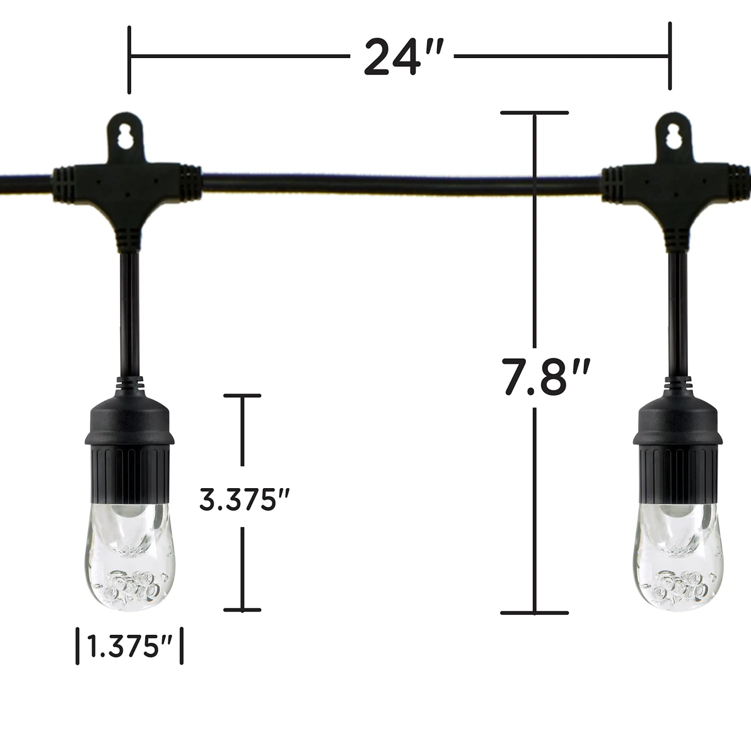 Enbrighten Classic Warm White String Lights, 36ft Black Cord, 18 Shatterproof Acryllic Bulbs, Weatherproof, Outdoor String Lights, 33171