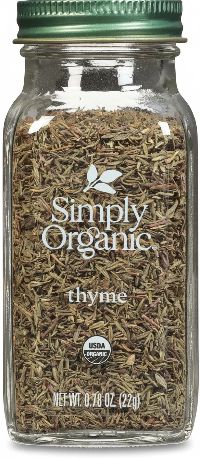 Simply Organic Whole Thyme Leaf, 0.78 Ounce Jar, Woodsy, Herbaceous, Plesantly Aromatic Thyme, Non GMO, NO ETO's, Kosher