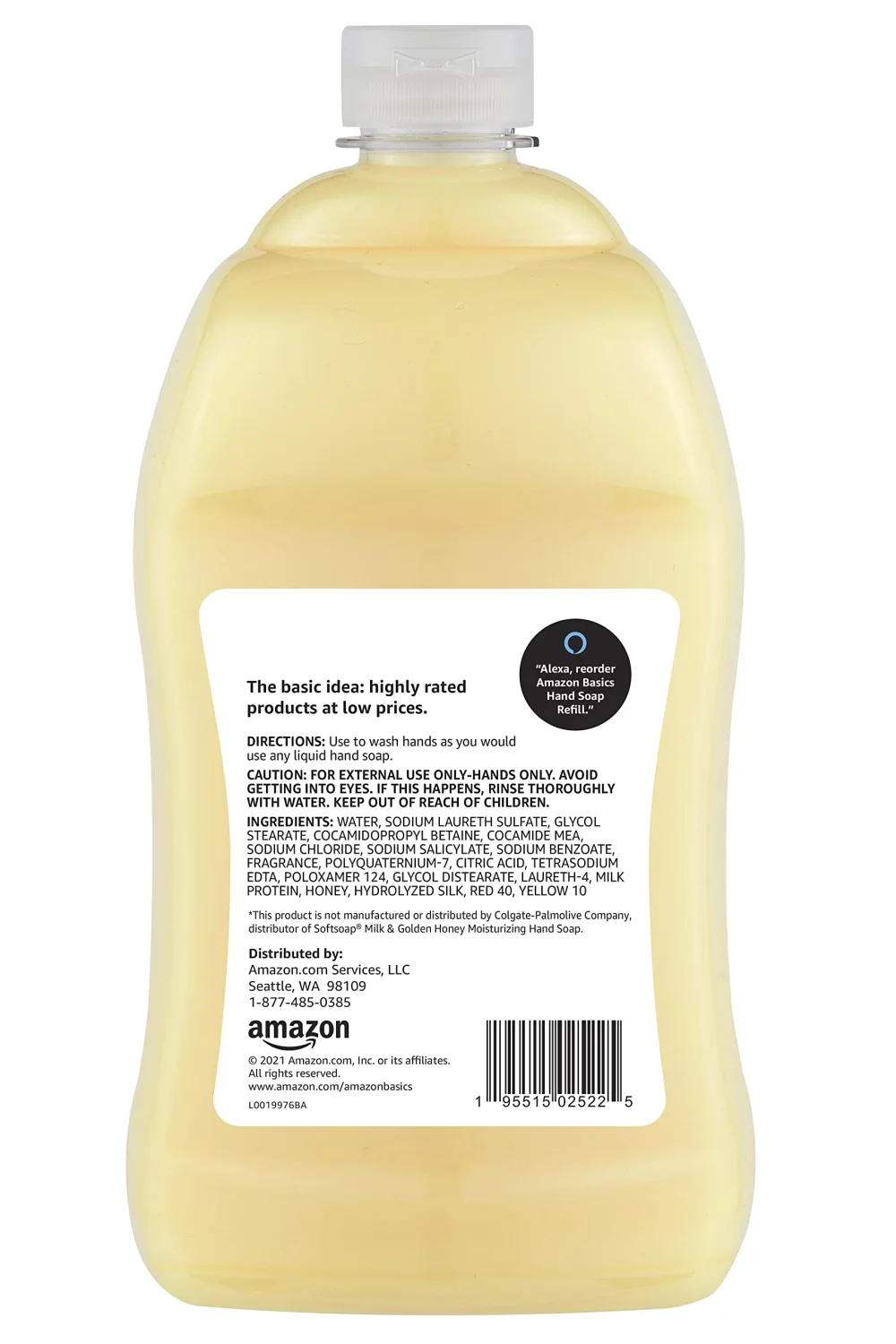 Amazon Basics Liquid Hand Soap Refill, Milk and Honey Scent, Triclosan-free, 56 Fluid Ounces, Pack of 1