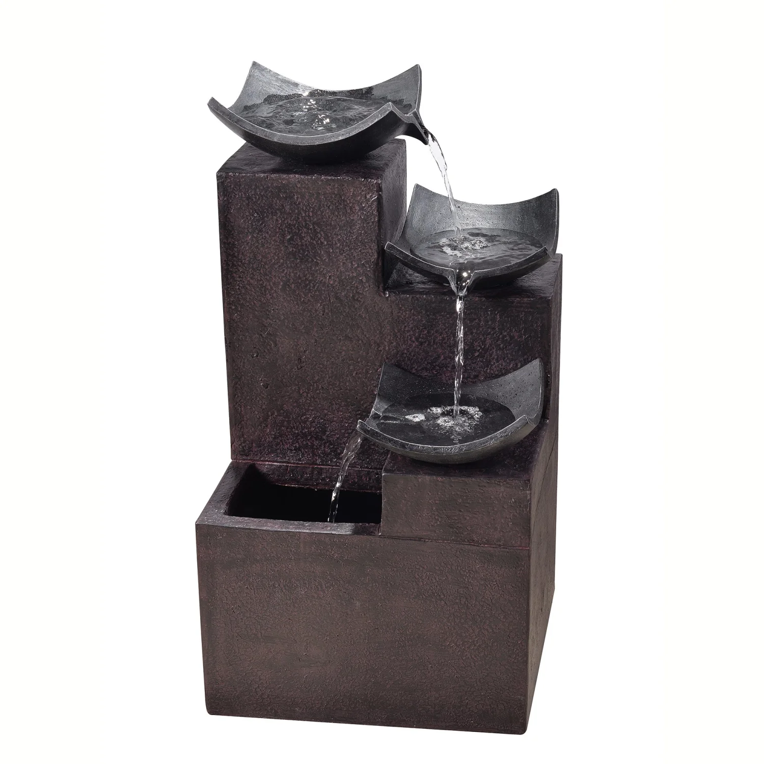 Teamson Home Modern Stone Look 4 Tiered Floor Waterfall Fountain with Pump for Outdoor Patio Garden Backyard Decking, 29 Inch Height, Black