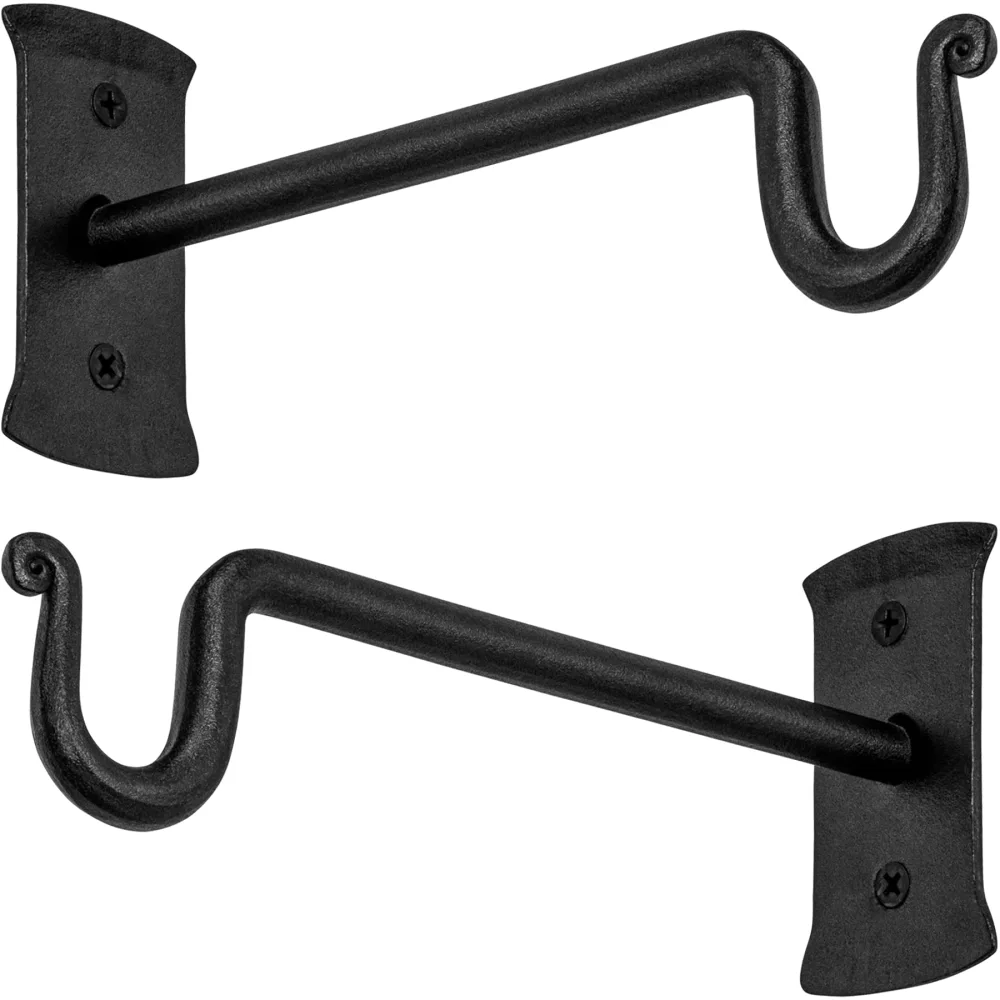 RTZEN Plant Hanger Indoor Hook - Wrought Iron Plant Hangers Outdoor Metal Hooks - Decorative Heavy Duty Wall Hooks for Hanging Plants Baskets Lanterns Wind Chimes - 2 Pack (Shepherds Hooks)