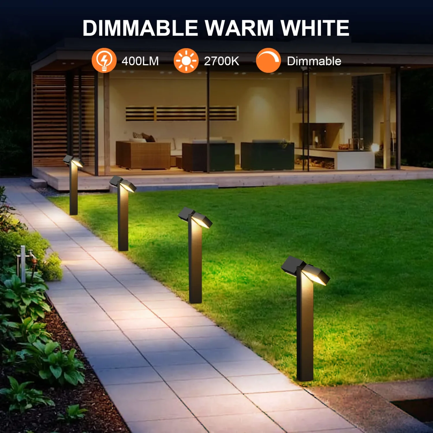 XMCOSY+ Low Voltage Landscape Lights, 400LM Smart Pathway Lights with APP Control, Adjustable Dual-Head Warm White & RGB, Works with Alexa, 12V 8W Outdoor Lights for Garden Lawn Walkway(4 Pack)