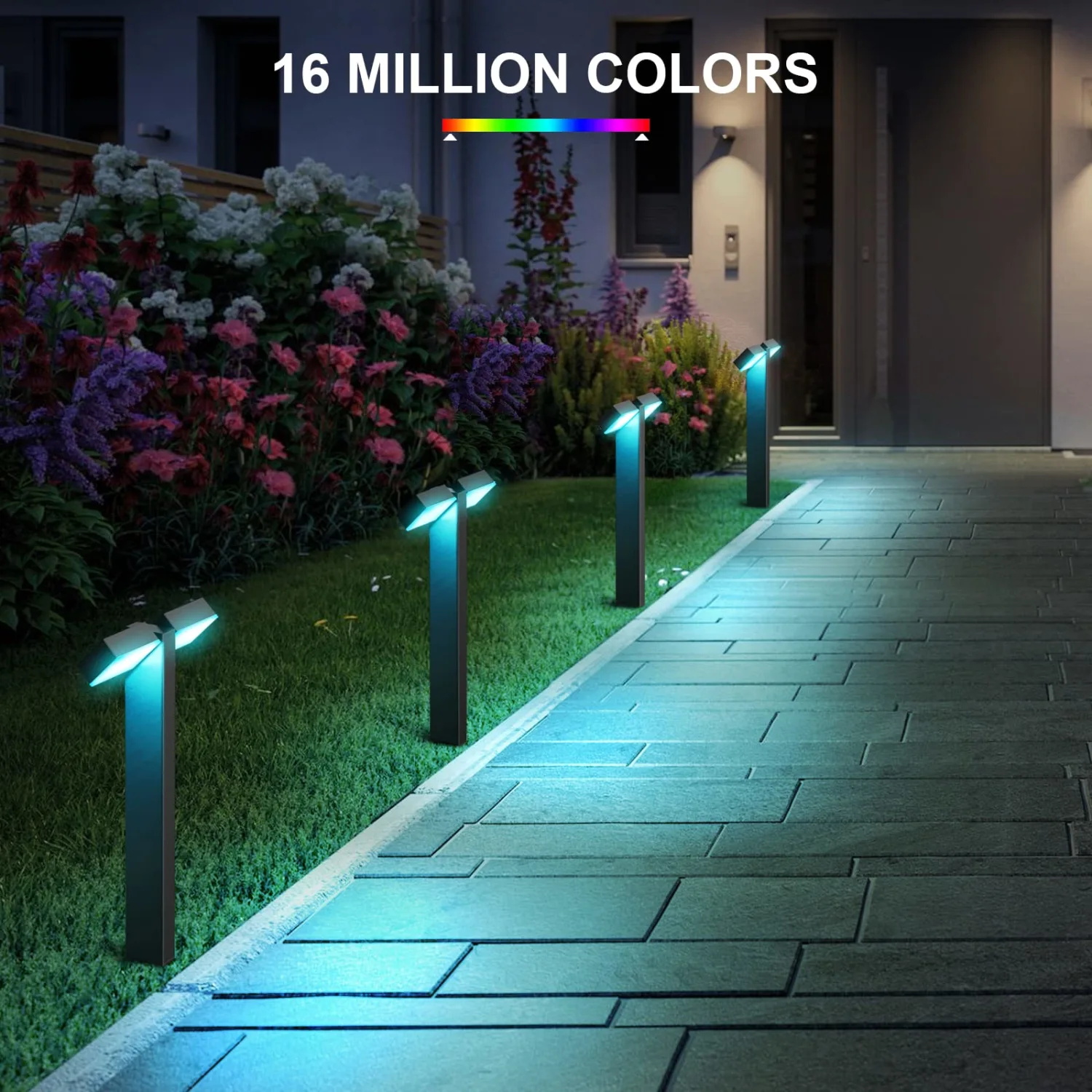 XMCOSY+ Low Voltage Landscape Lights, 400LM Smart Pathway Lights with APP Control, Adjustable Dual-Head Warm White & RGB, Works with Alexa, 12V 8W Outdoor Lights for Garden Lawn Walkway(4 Pack)