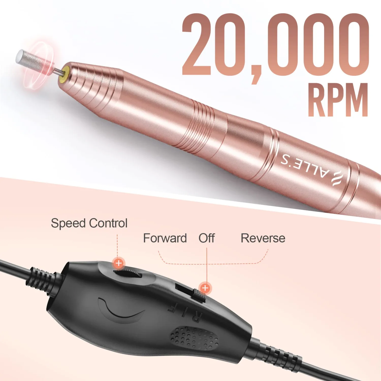 20000RPM Electric Nail Drill Compact Portable Efile Professional Manicure Pedicure Nail File Drill Kit for Acrylic, Gel Nails and Home Salon Use, Gold