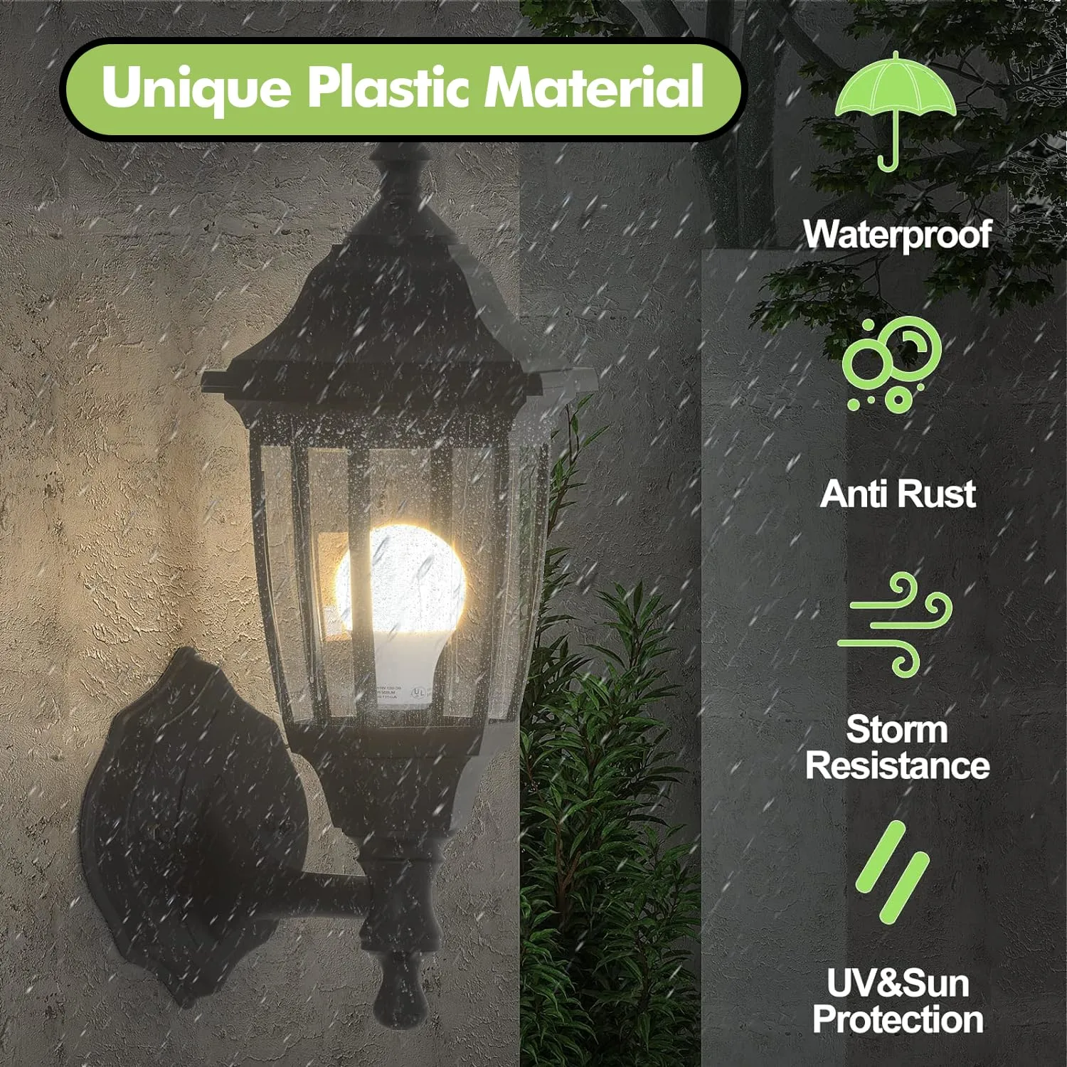 EMART Outdoor Porch Sconce LED Exterior Wall Light Fixtures, Special Handling Anti-Corrosion Plastic Material, Waterproof Security Lamp for Garage, Front Door, House - 2 Pack, Black (Bulb Included)
