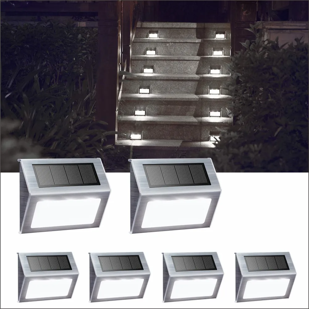 XLUX Solar Powered Lights for Deck Steps Stairs Fences Pathway Path, LED lamp, Outdoor Waterproof, White Light 6 Pack