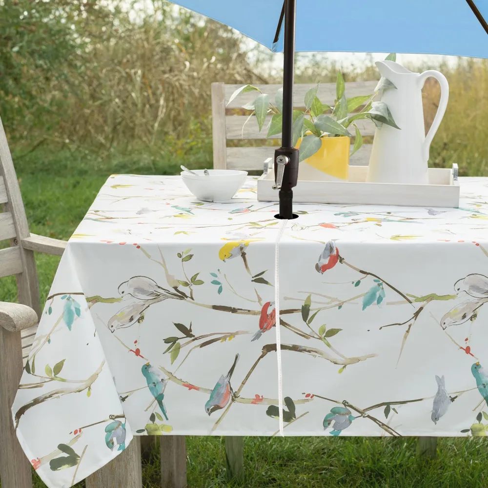 Benson Mills Indoor-Outdoor Spillproof Fabric Tablecloth for Spring/Summer/Party/Picnic (60" x 104" Rectangular with Umbrella Hole, Menagerie)