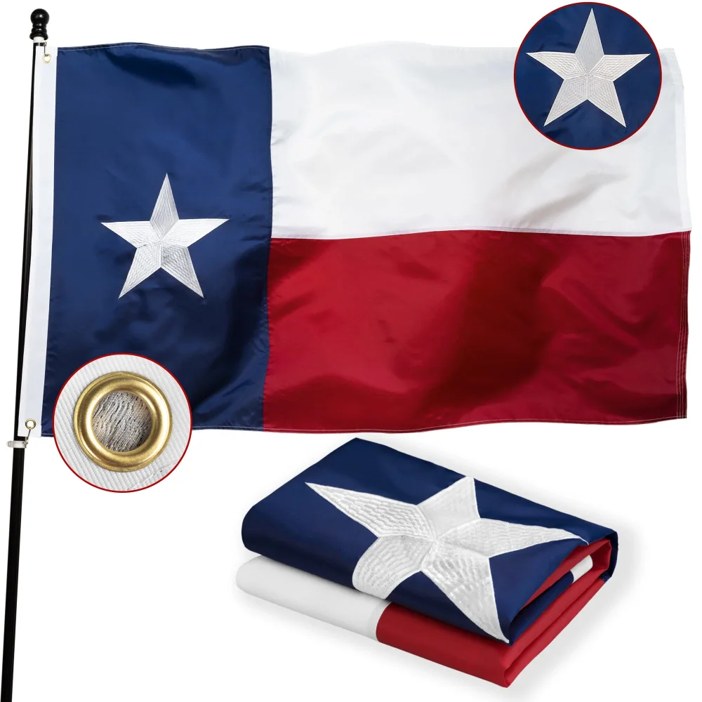 POZOY Deluxe 3x5 ft Texas Flag For Outside, TX State Flags Longest Lasting, Double Sided, Heavy Duty Nylon, Embroidered Star, Sewn Stripes, Brass Grommets Perfect for Outdoors!…