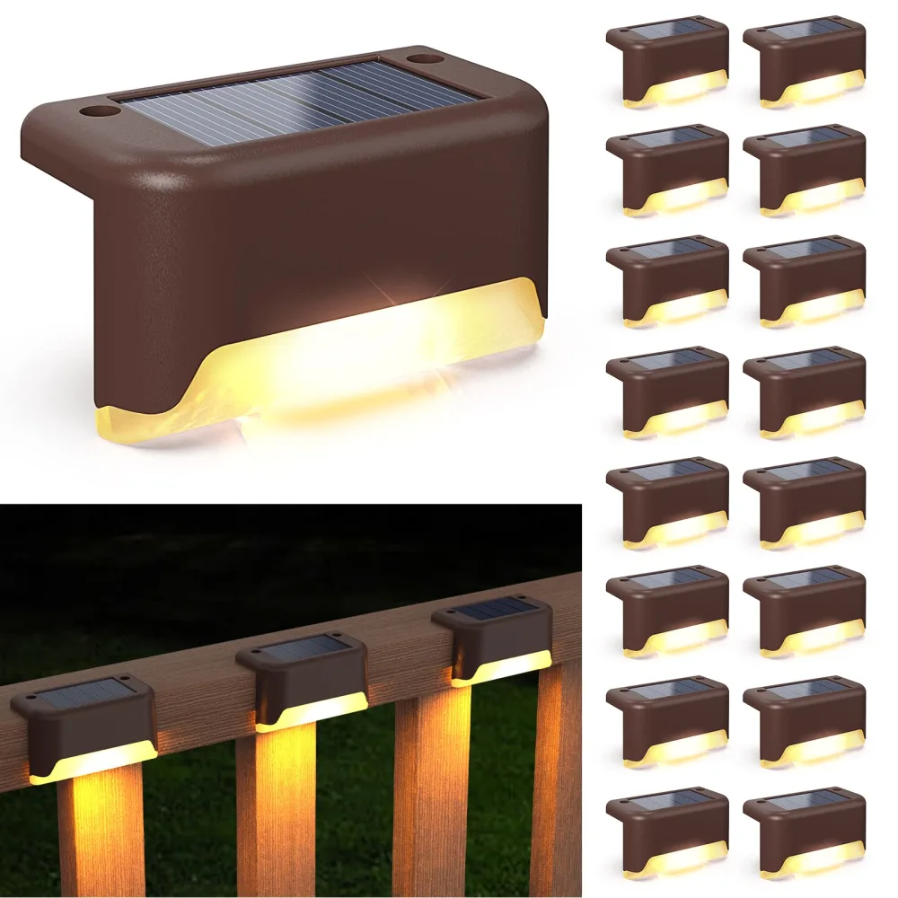 APONUO Solar Deck Lights 16 Pcs, Solar Step Lights Outdoor Waterproof Led Solar Fence Lamp for Steps,Fence,Deck,Railing and Stairs (Warm White)